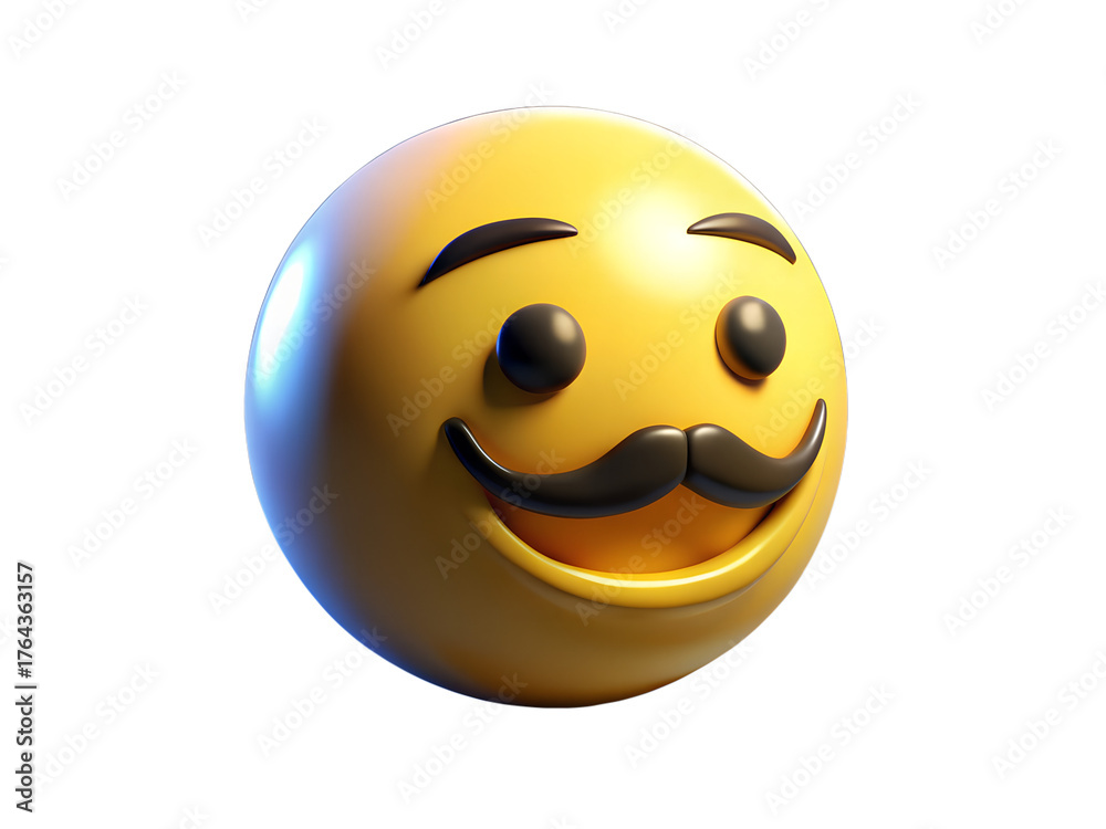 Fototapeta premium A yellow emoji with a mustache isolated on transparent background, conveying a sense of humor and playfulness