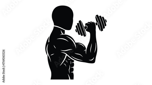 Silhouette of Strength: A muscular silhouette embodies the spirit of fitness, pumping iron with a determined gaze. Symbolizing discipline and the pursuit of physical excellence.