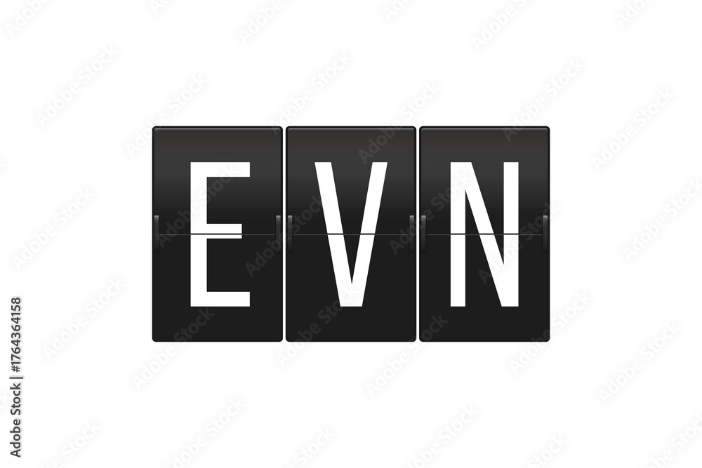 Obraz premium EVN Airport Code on Split Flap Display Representing Zvartnots International Airport in Yerevan, Armenia – Travel and Aviation Concept