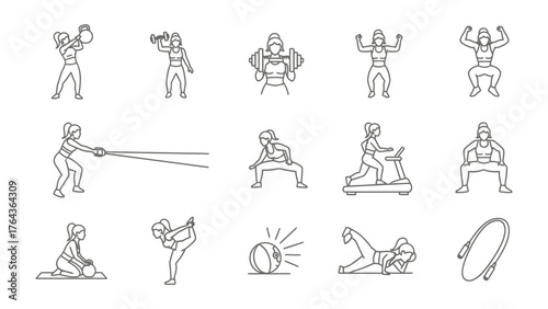 Dynamic Workout Collection: An illustrative depiction of various exercise activities, featuring a series of fitness routines, capturing the essence of diverse workout methodologies.