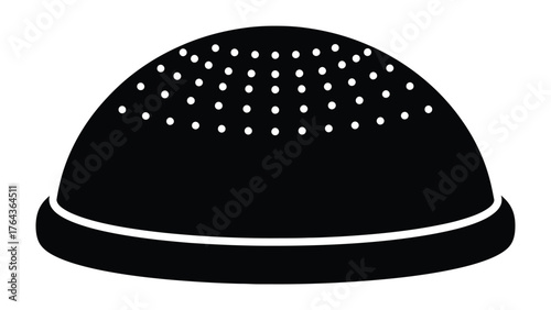 Black Dome: A sleek, minimalistic illustration of a black dome with a perforated design on top. The dome's smooth curves and the precise arrangement of dots offer a visual contrast.