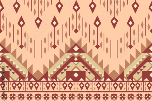 Geometric tribal pattern in terracotta sand tones with ethnic symmetry and modern boho style, perfect for fabric prints, wallpapers, packaging, and digital design projects.