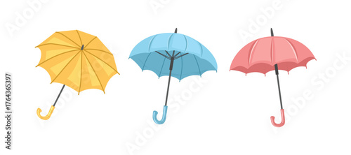Colorful Open Umbrellas Set. Collection of colorful open umbrella. Set of Cute umbrella.