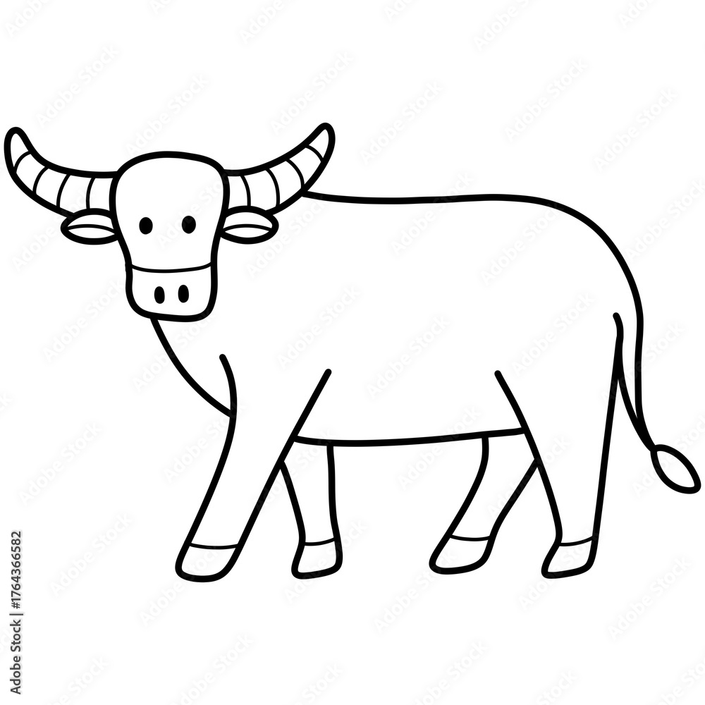 Naklejka premium hand drawn ox cartoon illustration outline 