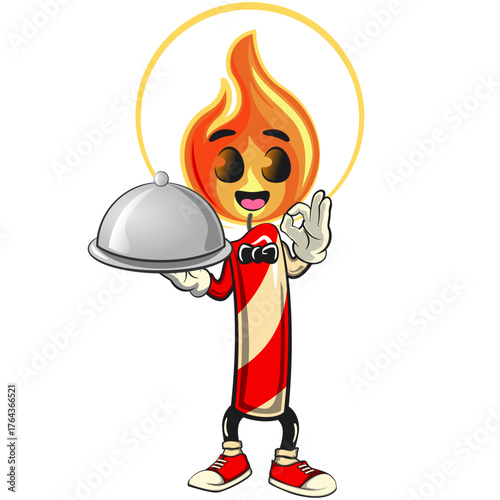 cute candle mascot cartoon vector illustration with light flame character on front of the mic become a stand up comedian, isolated for holiday and celebration design, work of hand drawn