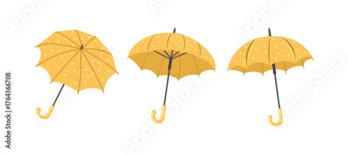 Collection of Yellow Polka Dot Umbrellas. Set of yellow umbrella. Collection of umbrella illustration. 