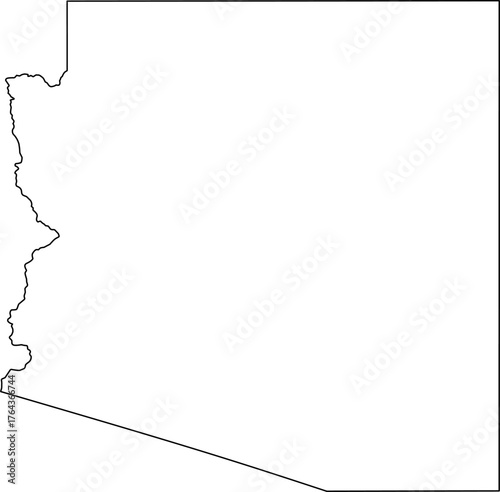Simple vector outline map of Arizona state boundary, presented as a blank template political silhouette of the Southwestern United States territory.