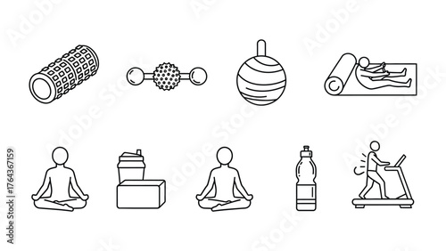 Wellness and Fitness Essentials: A collection of wellness and fitness icons representing various aspects of physical well-being.