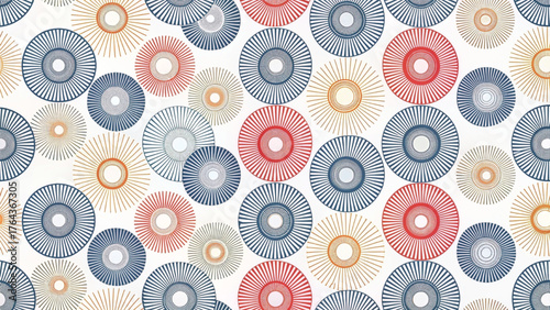 Seamless pattern of watercolor radial rings with hollow centers
