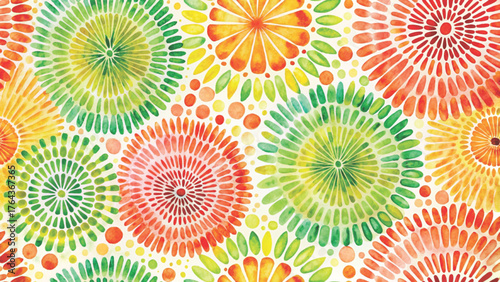 Seamless pattern of watercolor radial rings with hollow centers

