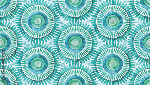 Seamless pattern of watercolor radial rings with hollow centers
