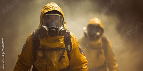 Group of men in hazmat suits during chemical cleanup