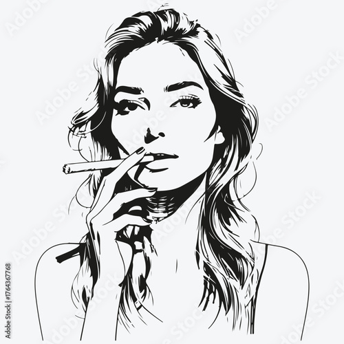 woman smoking cigarette sketch illustration vector