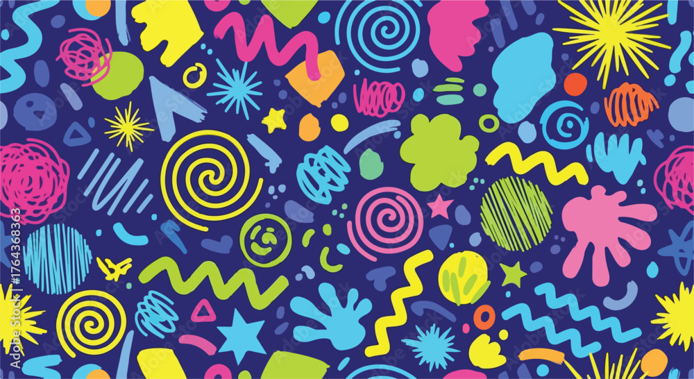 Fototapeta premium Cute seamless pattern with geometric shapes. Hand drawn vector illustration modern style