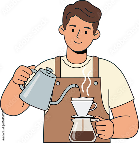 Design barista pouring coffee coffee brewing coffee maker coffee shop coffee art coffee culture coffee time brew verctor art illustration png