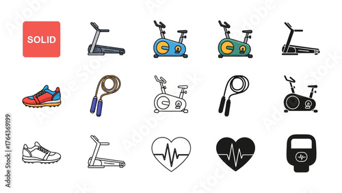 Fitness Icons: A collection of various fitness icons, showcasing elements for health and wellness, offering a snapshot of equipment and symbols used for physical activity.