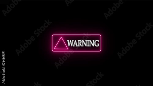 Neon line Warning Button Alert with Exclamation icon. warning attention with fraud alert text icon animation red color danger risk alert road warning sign stop error signal emergency issue sign.