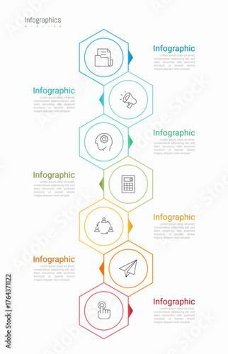 Infographic 7 options design elements for your business data. Vector Illustration.