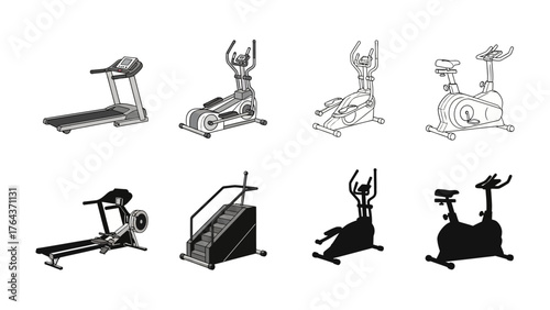 Fitness Equipment Collection: An array of fitness equipment showcases diverse exercise machines for a comprehensive workout regimen.