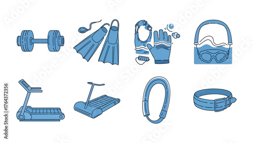 Sports Equipment Illustration: Various sports gear is neatly arranged in this illustration, ready for an invigorating exercise session.