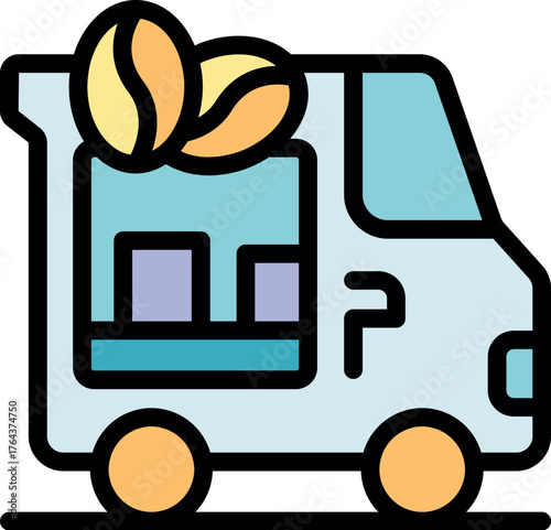 Coffee truck transporting roasted beans and packages, offering mobile brewing and delivery services