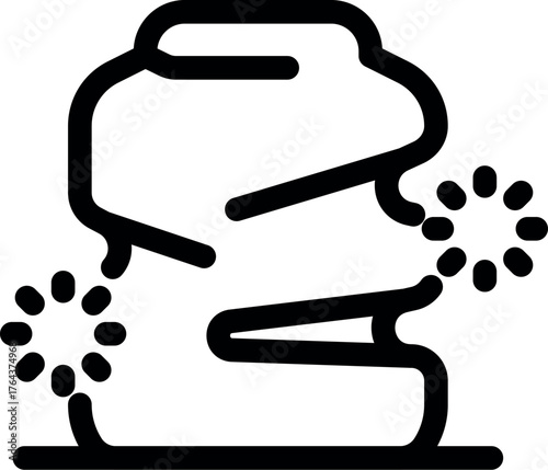 Simple black outline represents knee pain with radiating points emanating from joint