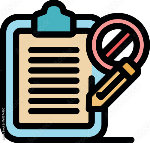 Checklist with pencil and magnifying glass showing rejected status