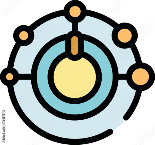 Educational infographic of a solar system model with planets revolving around a central star, illustrating basic astronomy concepts