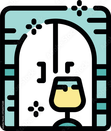 Wine glass in a stylized rustic cellar illustration