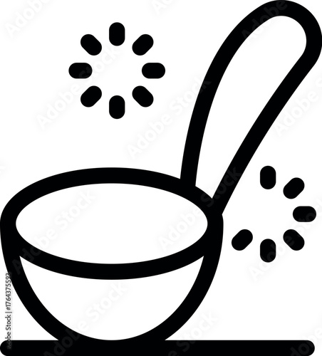 Ladle is preparing hot food, reheating soup icon, kitchen utensil for web, outline, thin line isolated vector sign symbol