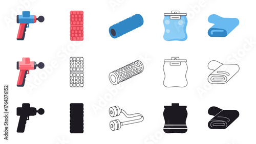 Wellness Tools in Perspective: Diverse array of wellness tools is carefully arranged, each poised to enhance physical recovery, muscle relief, and overall well-being.