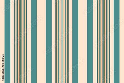 Candom textile fabric stripe, finish seamless pattern background. Tividing vector lines texture vertical in teal and orange colors.
