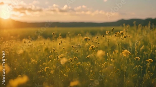 Wildflower on Green Meadow During Sunset Golden Hour
