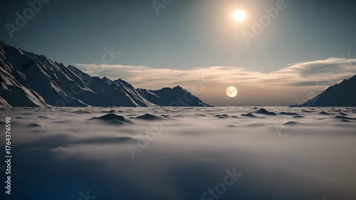Looping 3D Moonlight Animation Above Ocean Horizon in Night Sky