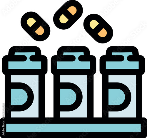 Automated pharmaceutical production line filling bottles with medical pills, ensuring efficient and precise drug packaging