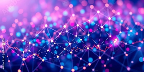 Abstract network graph showing data points and KPI metrics,  marketing analytics,  presentation