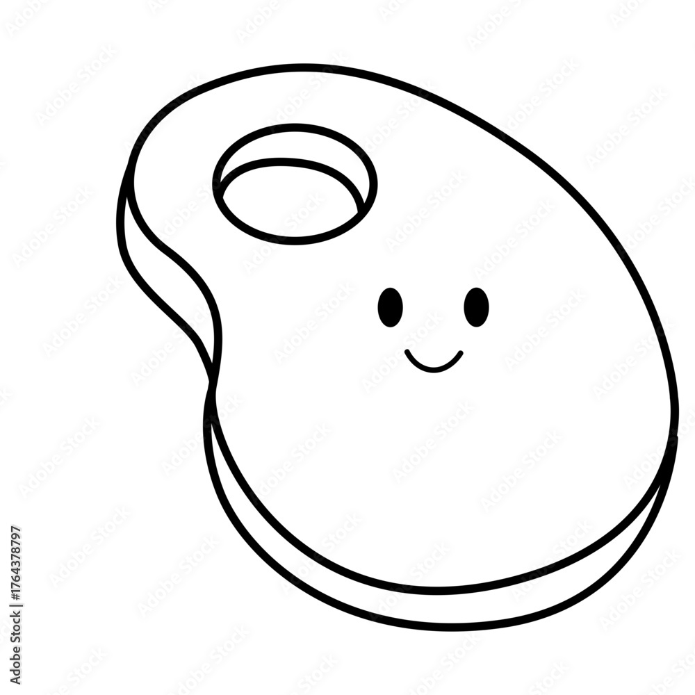 Fototapeta premium Cute painter palette line art with smiling face, minimalist vector illustration perfect for art, painting, and creative design themes.