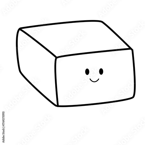 Minimal line art eraser with a cute smiley face, perfect for school, stationery, and drawing vector themes.
