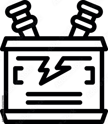 Portable power generator supplying electricity, featuring two plugs and a lightning bolt symbol, ideal for outdoor activities or emergencies