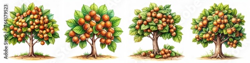 Hazelnut Tree handcrafted colored pencil illustration with radiant tones and fine detail.
