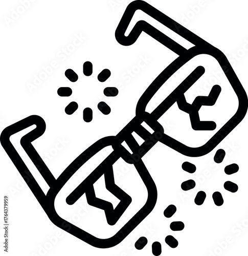 Broken eyeglasses with cracks and sparkles celebrating a special event or occasion, symbolizing vision impairment or a mishap