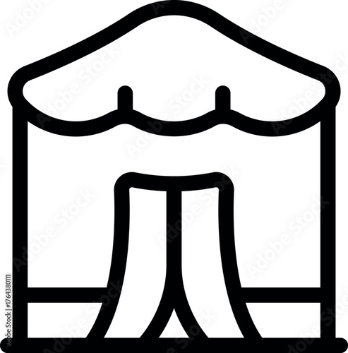 Line drawing of a yurt, showcasing its circular structure and entrance, representing nomadic lifestyle and cultural heritage