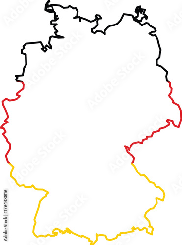 map outline of Germany in flag colors 