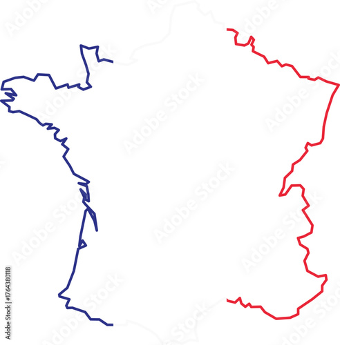 map outline of France in flag colors 