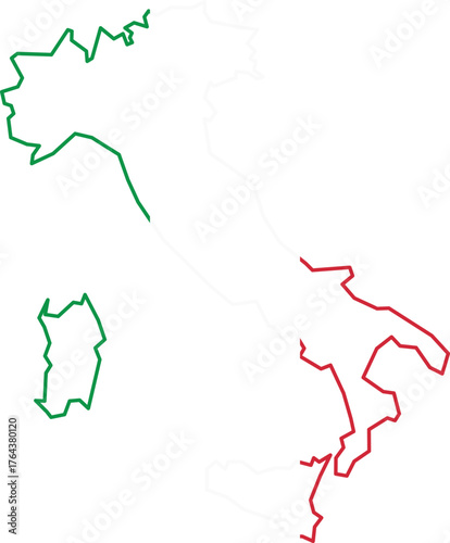 map outline of Italy in flag colors 