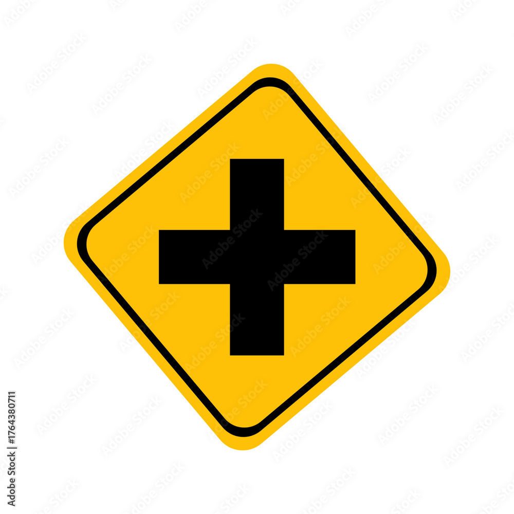 Fototapeta premium Flat Style Detailed Intersection Ahead Warning Road Sign Graphic Element