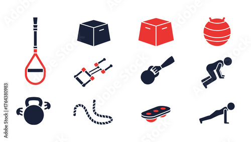 Essential Exercise Equipment: Vector illustration of various fitness equipment, showcasing tools essential for diverse workout routines, each element ready for a dynamic exercise session.
