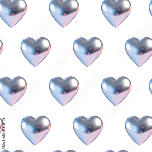 3d heart seamless pattern. Valentines day heart texture on white background