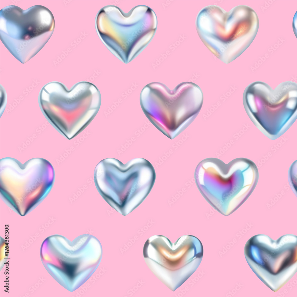 Fototapeta premium 3d heart seamless pattern. Valentines day heart texture on pink background