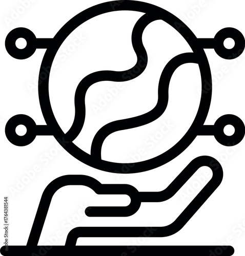 Open hand holding a connected earth globe, symbolizing global network, international communication, and interconnected world